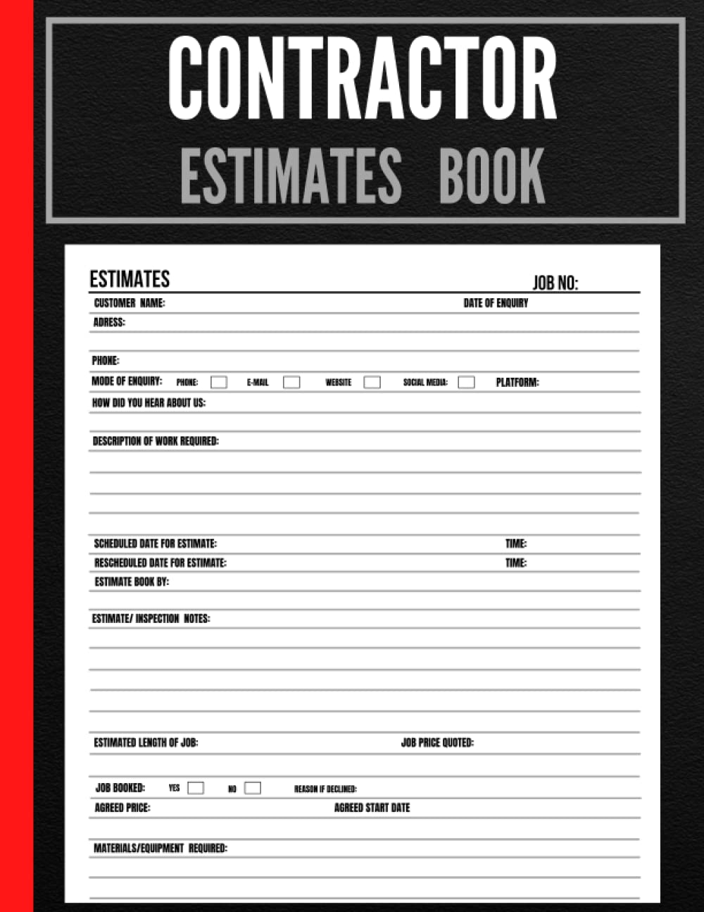 Estimate Book Contractor: Log book to record client details/ job quotes / estimates|Contractor notebook Organizer| Record Book| Complete with dot grid diagram / measurement pages| A4
