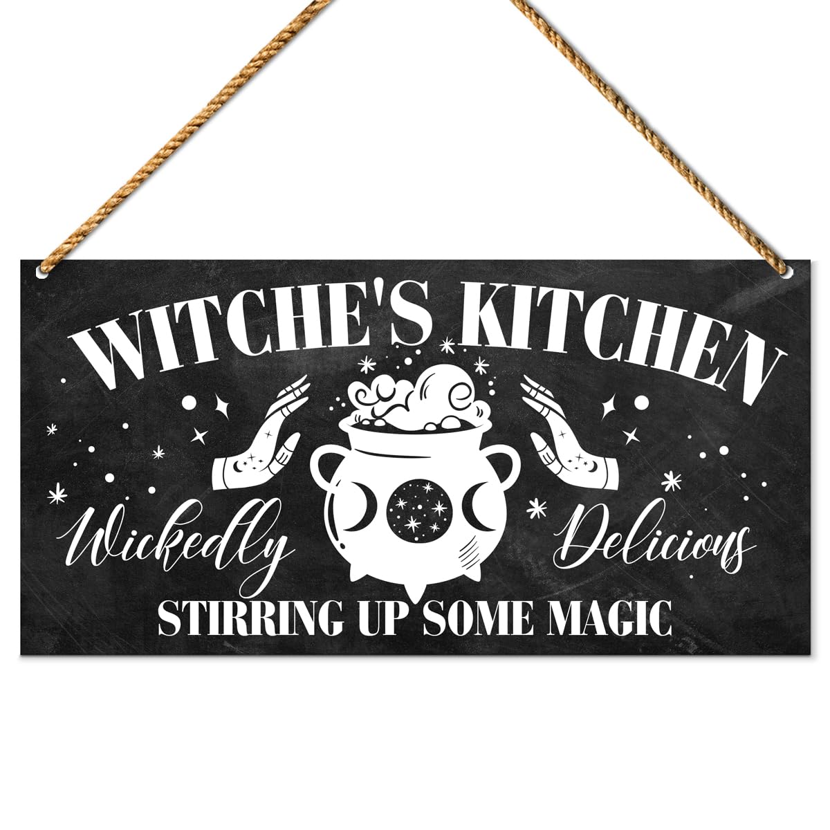 Witches Kitchen Wooden Sign Decor, Witchy Gothic Decor for Kitchen Dining Room Hanging Sign Witchcraft Decoration, Best Witches Gifts, Witche's Kitchen Stirring up Some Magic
