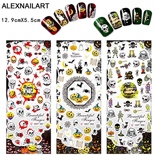Alexnailart Halloween Nagelaufkleber Wasser transfer Abziehbilder Nail Art Zubehör Maniküre Dekoration Werkzeug 4 Stück – Bild 6