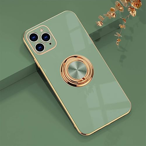 aowner Funda para iPhone 11 Pro con soporte de anillo chapado brillante, borde dorado rosa con soporte de rotación de 360 grados para mujeres y