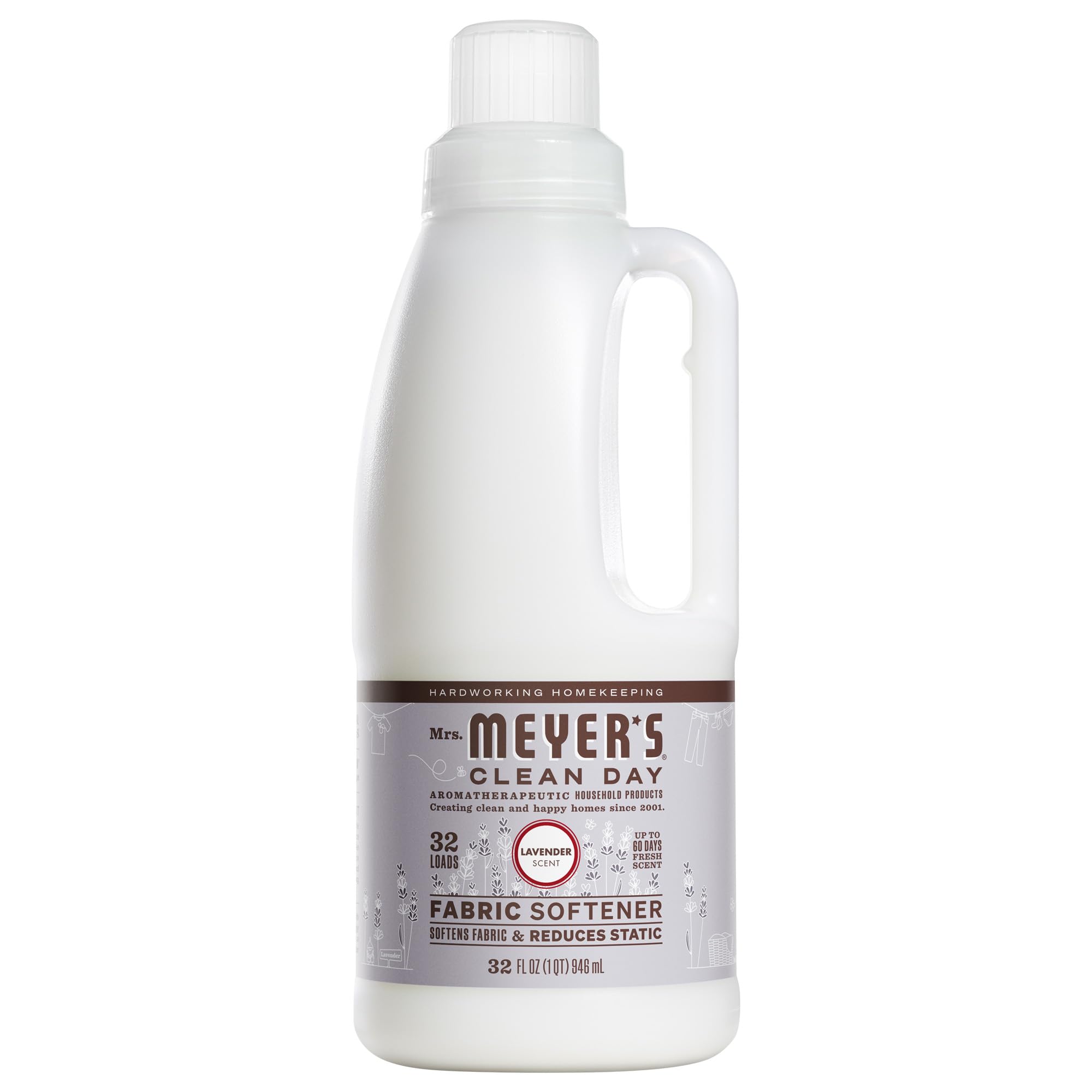 MRS. MEYER'S CLEAN DAY Liquid Fabric Softener, Infused with Essential Oils, Paraben Free, Lavender, 32 oz (32 Loads)