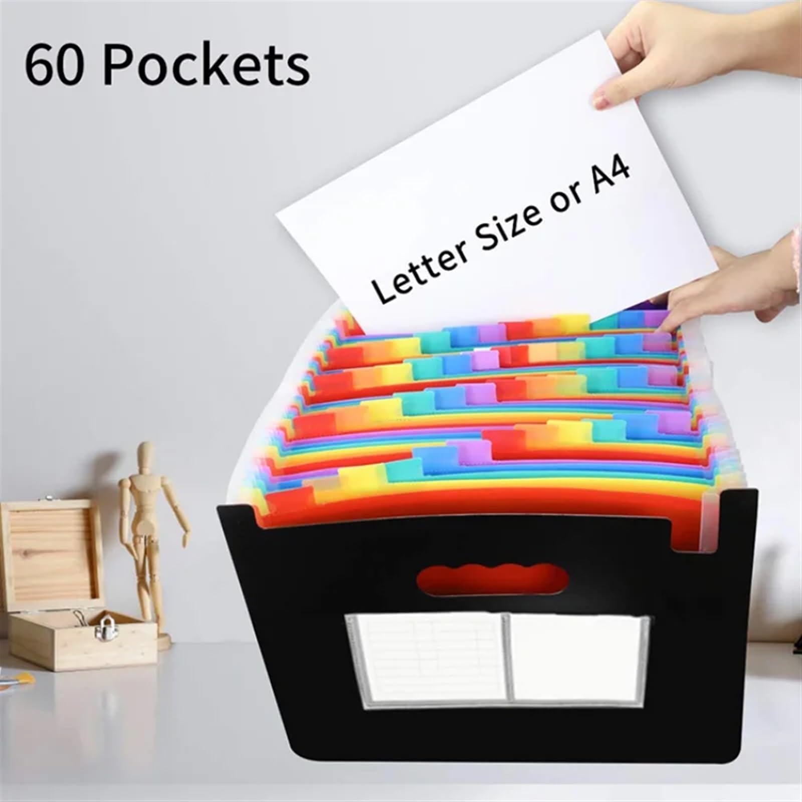 Organizer na dokumenty, przekładki do folderów, Teczka A4 z 24 kieszeniami, wielowarstwowa, tęczowa, solidna, rozciągliwa torba organowa(24 Pockets Colorful)