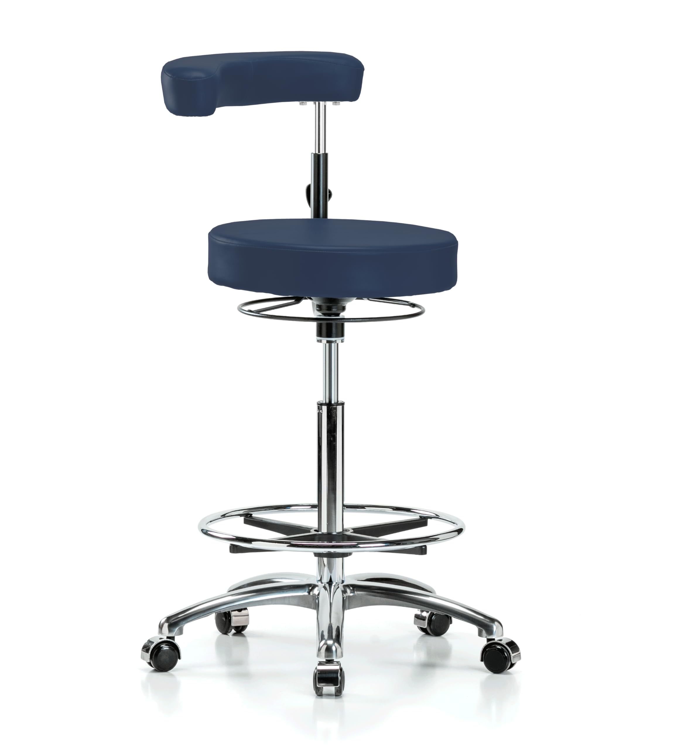 Perch Chrome Dental Stool w/Foot Ring, Casters, 24.5-34.5", Imperial Blue
