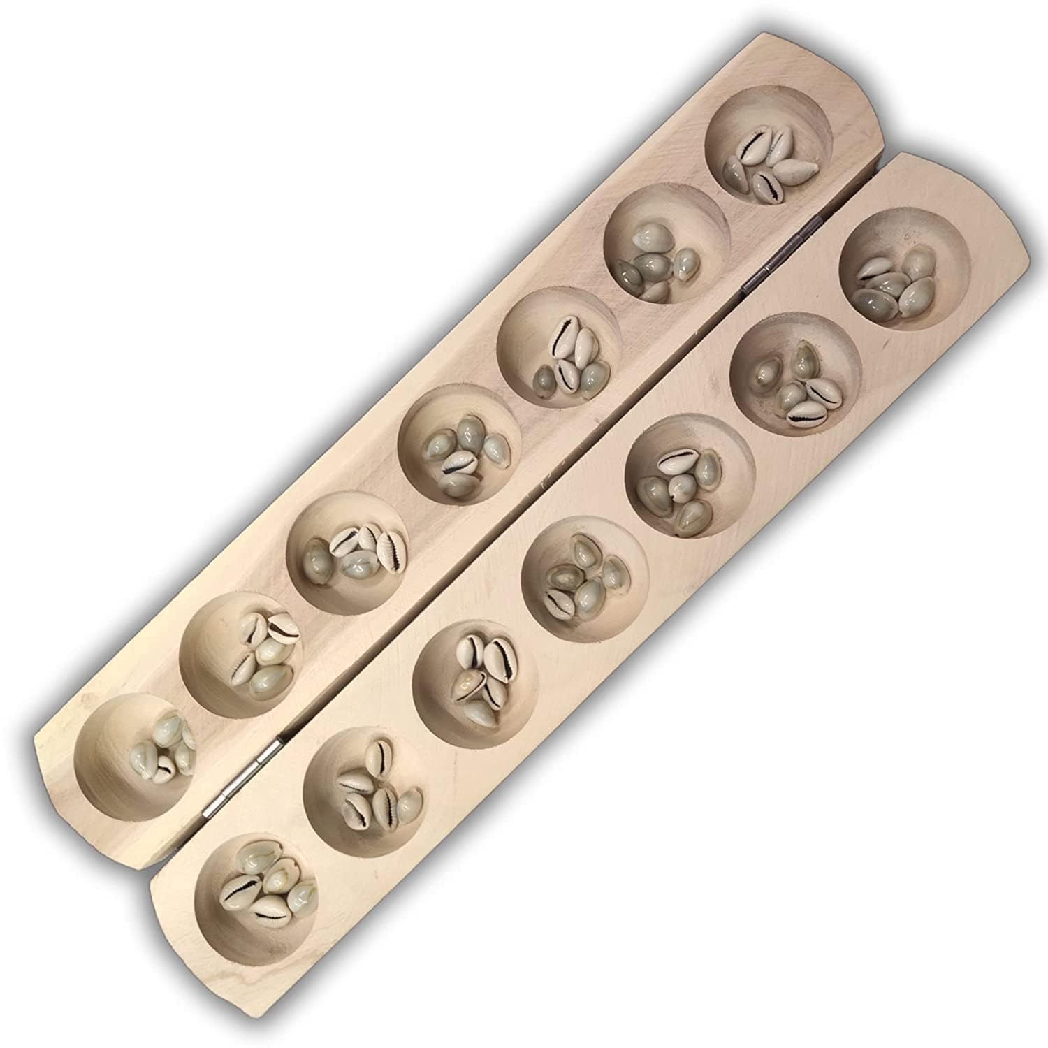 Vamana Guntalu/Pallanghuzi/Mancala Wooden Board Game with Sea Shells, Storage Bag (Neem Wood Natural Finished)-image-48