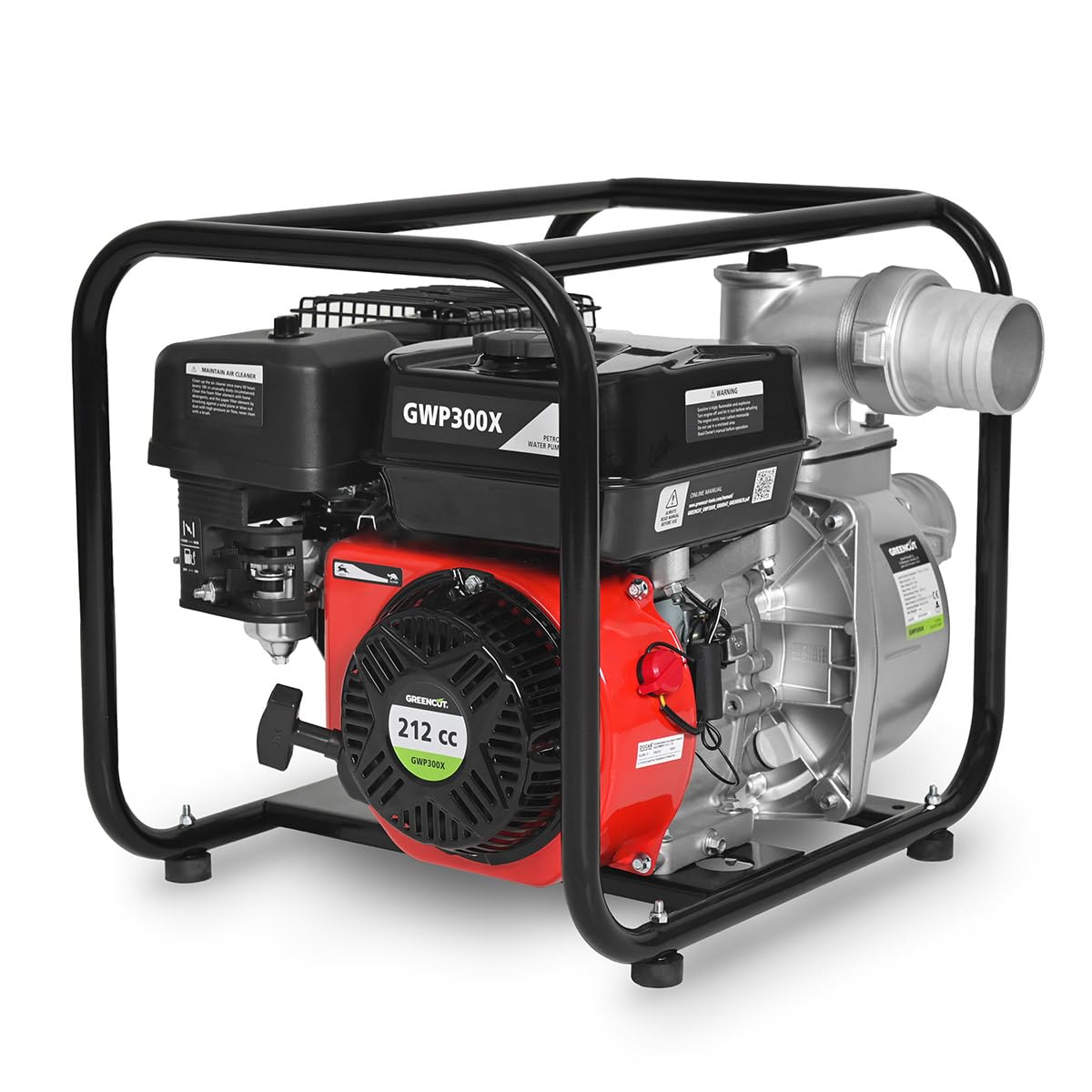 Motobomba de Agua Potente motor 4T 6.5CV, Ideal para Riego, Drenaje, Trasvase y Pozos, Caudal de 58.000L/H, altura aspiración 7,5m, impulsión 30m, arranque por cable Easy start.