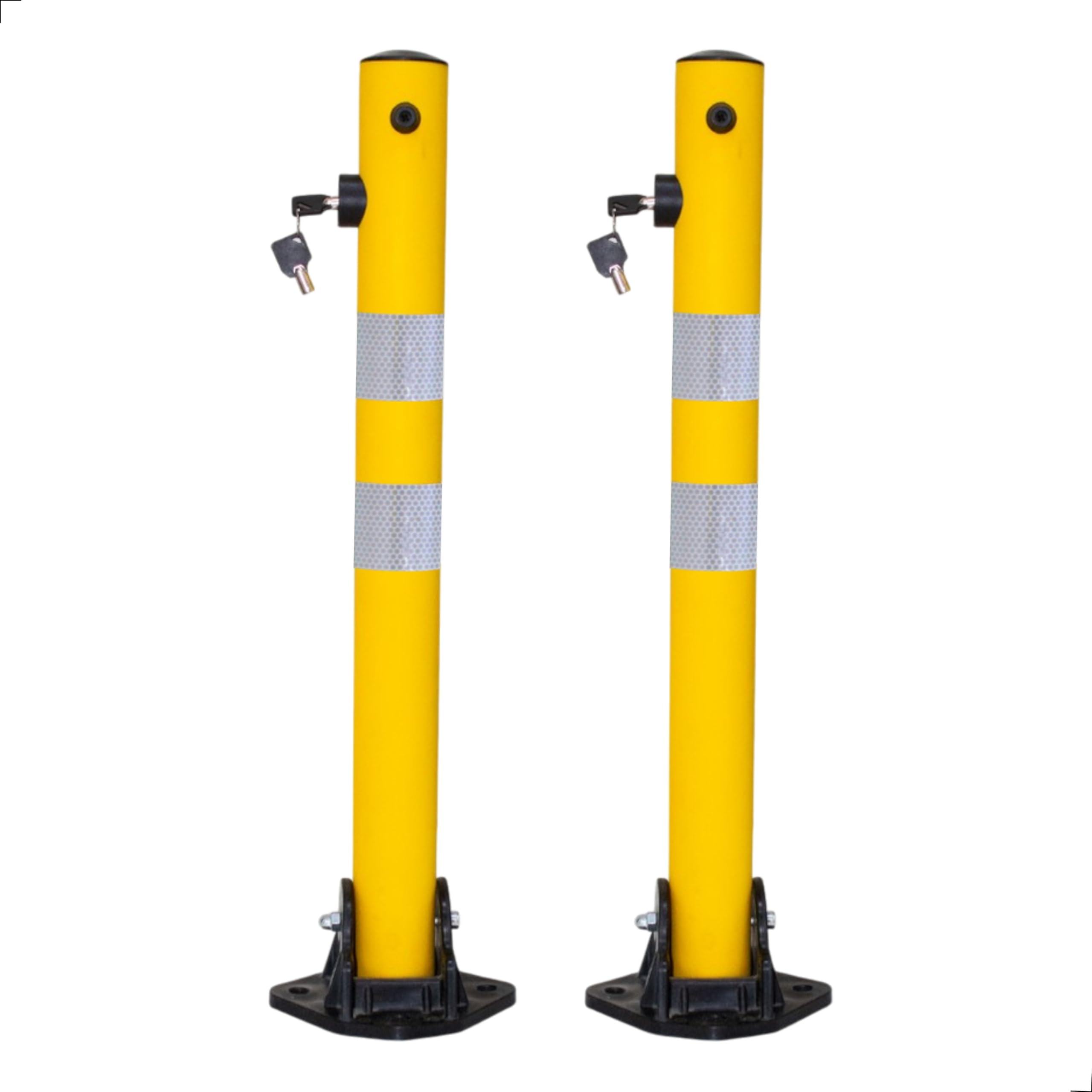 Berry Reflective Parking Barrier 65CM | Manual Anti-Parking Lock Bollard with Key | Yellow ABS & GI Parking Post with Reflective Collars for Driveways, Car Parks & Private Bays - 2 Pcs