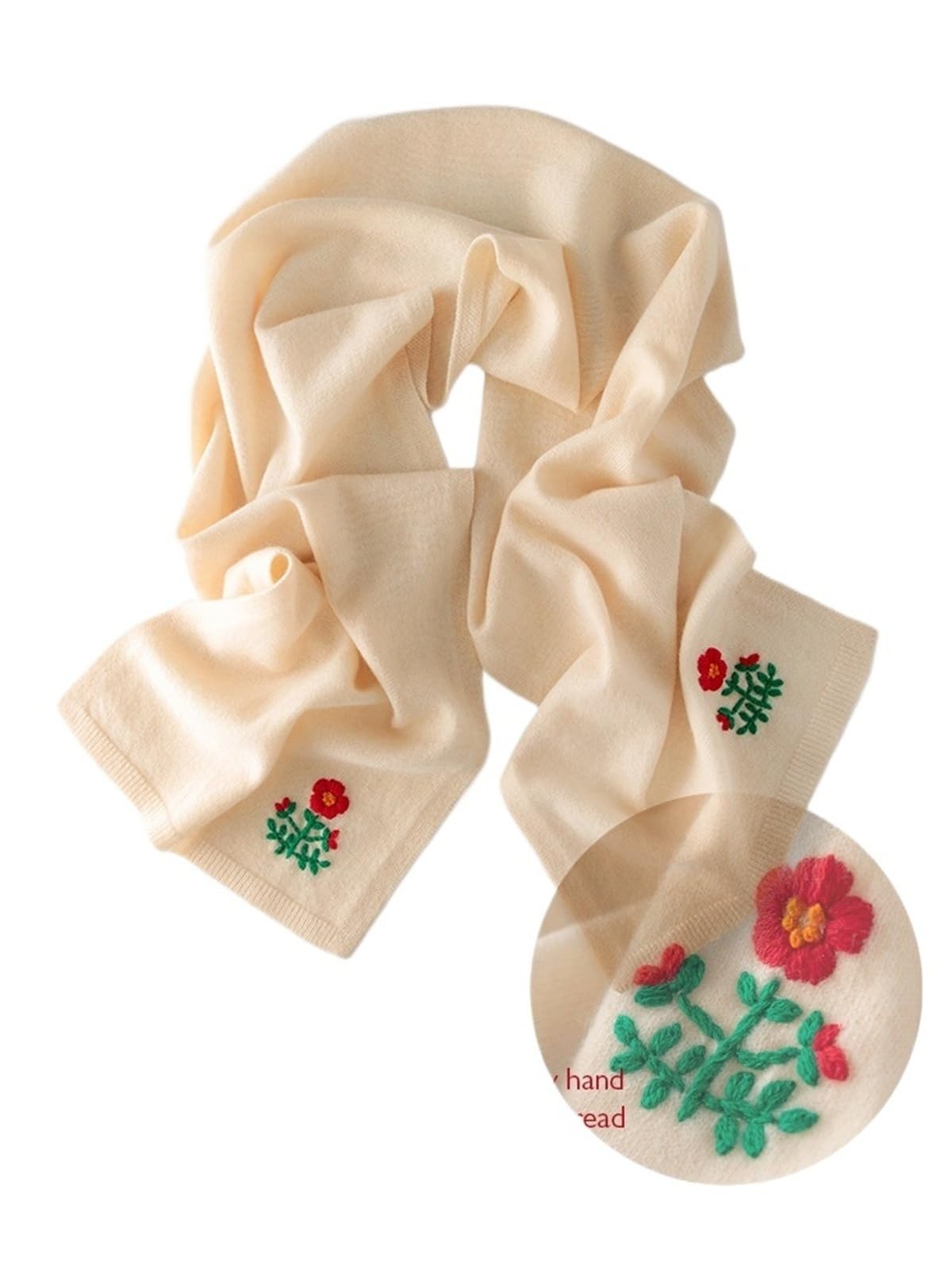 Generico Sciarpa primaverile 150x30 cm - Stola con motivo floreale ricamata a mano