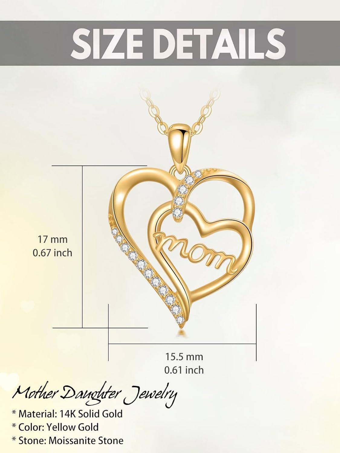 14k Solid Gold Mothers Day Necklace for Women, 14k Gold I Love You Mom Heart Pendant Mother Daughter Necklace Jewelry Birthday Mothers Day Thanksgiving Gifts for Her Mom Grandma Mother in Law - Image 6