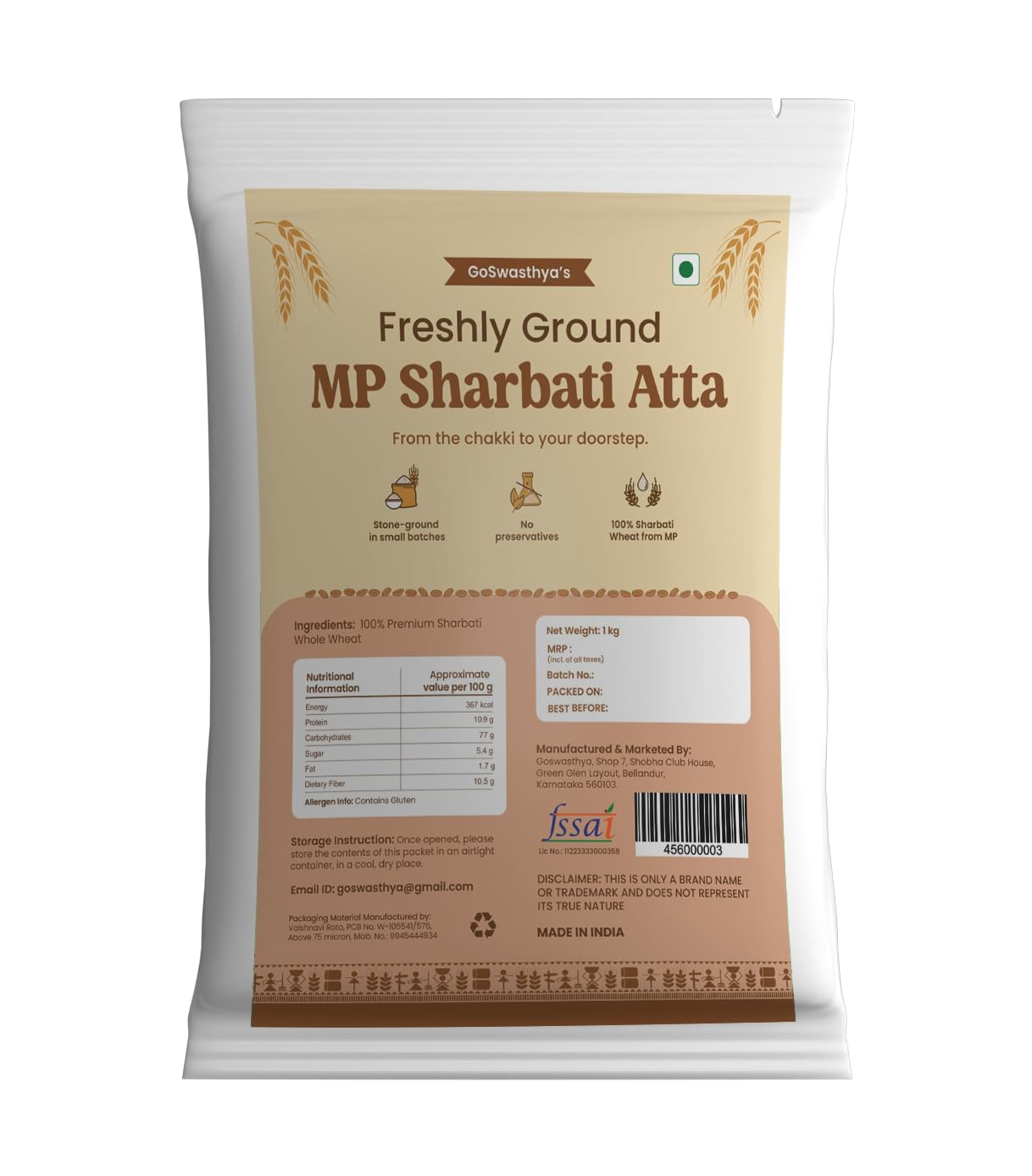 GoSwasthya Sharbati Wheat Flour |100% Stone-Ground |Freshly Made| Organic |Preservative-Free | No Maida| Ideal for Healthy Cooking and Baking (B09D8H32TK) Amazon Price History, Amazon Price Tracker