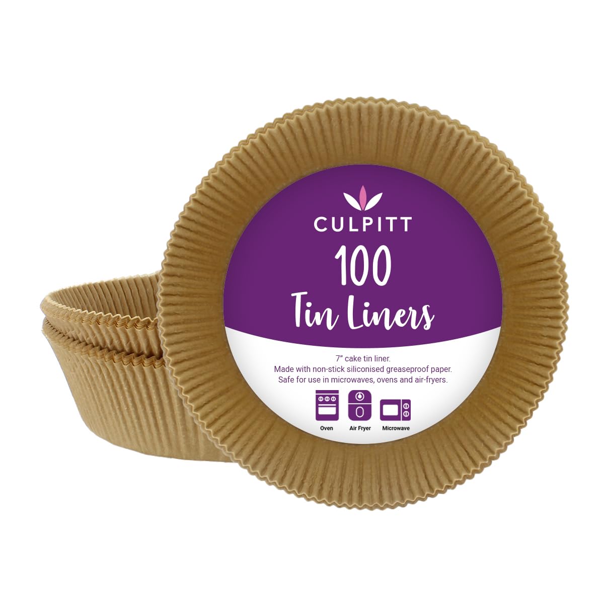Culpitt 7" Cake Tin Liners, 100 Pack, Non-Stick Siliconised Greaseproof Paper for Baking Cakes, Pies, Tarts, Round Cake Tin Liners, Made in The UK