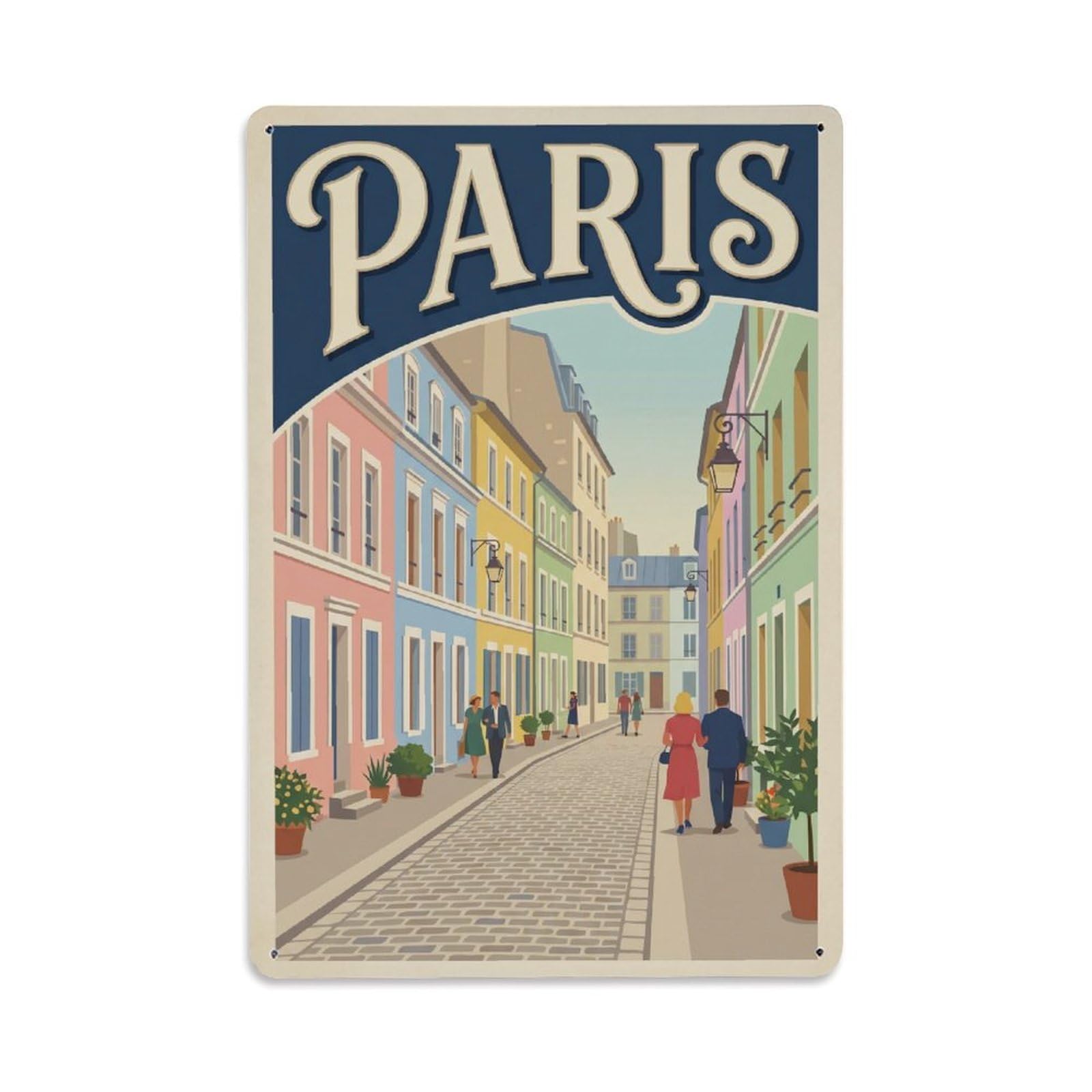 Vintage Travel Paris Rue Crémieux Colorful Street Clean France Metal Tin Sign Plaque Wall Decor for Cafe, Club Bar, Office, Home Garden Metal Poster 8x12Inch