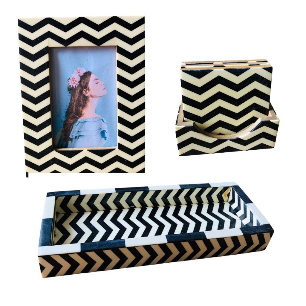 INSTOOK Wooden Framed Picture Set, DIY, Set of 3 (glossblackwhite)