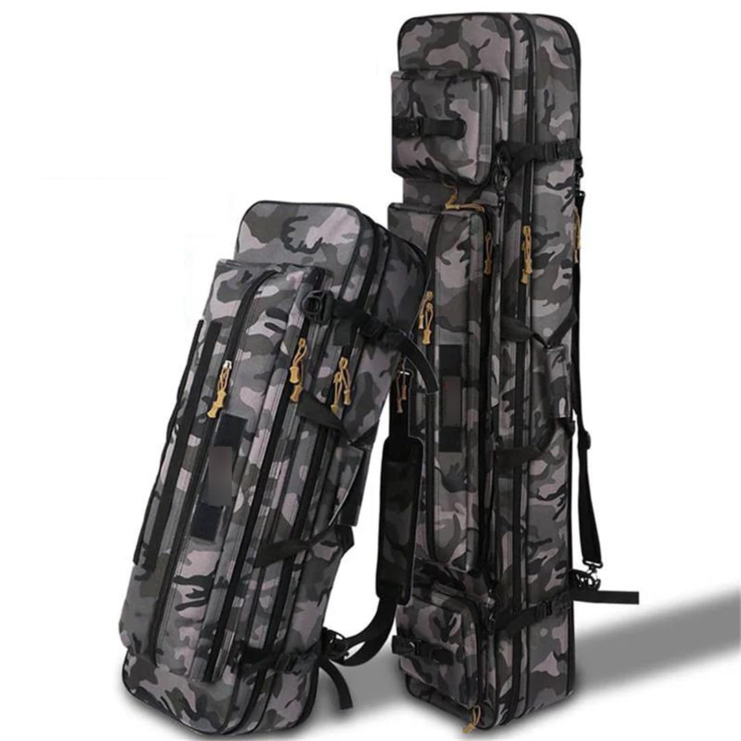 Suwequest Bolsas impermeables multifuncionales de 70 cm a 130 cm para carrete de pesca al aire libre, bolsa de almacenamiento de 130 cm, camuflaje de 2 capas