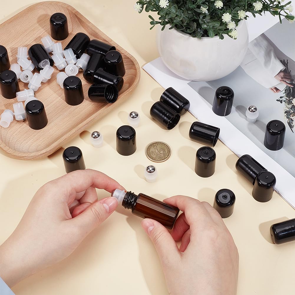 GORGECRAFT 24 kit D'Embouts à Bille pour Flacons D'Huiles Essentielles (9mm) Comprenant des Billes en Acier Inoxydable Un Bouchon Noir pour Flacons de 5~15 ML D'Huiles Essentielles de Cosmétiques.