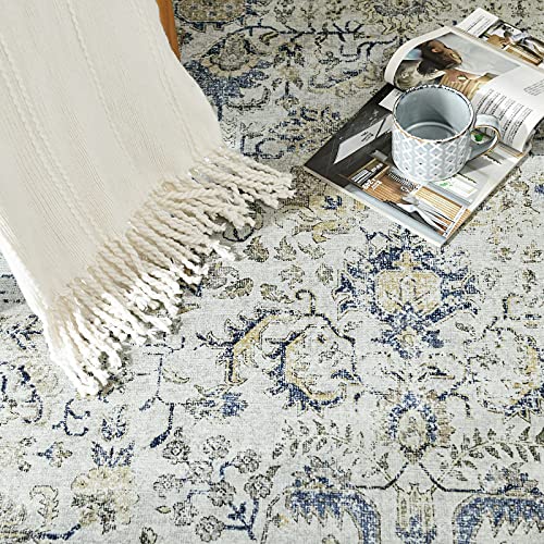 Jinchan Runner Rug 2X7 Area Rug Vintage Hallway Indoor Floor Cover Flodable Thin Rug Retro Distressed Carpet Blue Multi Floral Print Country Accent Rug Non Slip Bathroom Kitchen Bedroom Living Room #TOP24