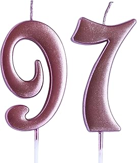 Rose 97th Birthday Candle, Number 97 Years Old Candles Cake Topper, Woman Or Man Party Decorations, Supplies