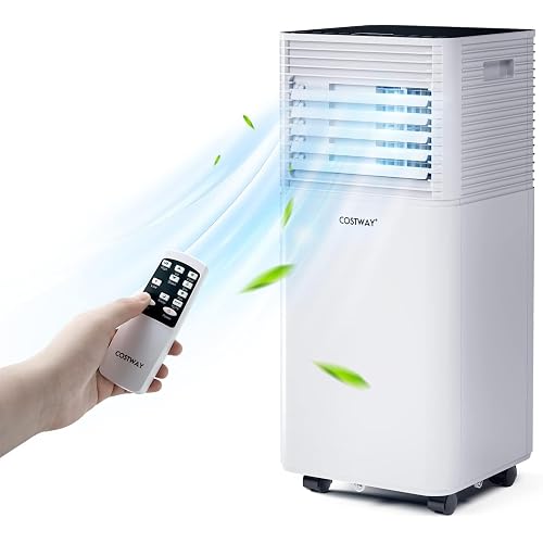 COSTWAY Portable Air Conditioner, 8000 BTU AC Unit Spaces up to 230sq.ft, with Remote Control, 24H Timer & Window Venting Kit, Sleep Mode, Suitable for Bedroom, Living Room, Office (Black, 8000BTU)