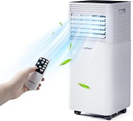 COSTWAY Portable Air Conditioner, 8000 BTU AC Unit Spaces up to 230sq.ft, with Remote Control, 24H Timer & Window Venting Kit, Sleep Mode, Suitable for Bedroom, Living Room, Office (Black, 8000BTU)
