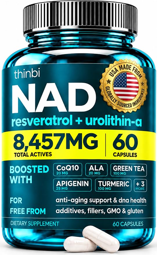 glutathione injection amazon Thinbi Liposomal NAD+ Supplement with Resveratrol & CoQ10, 60 Count serum