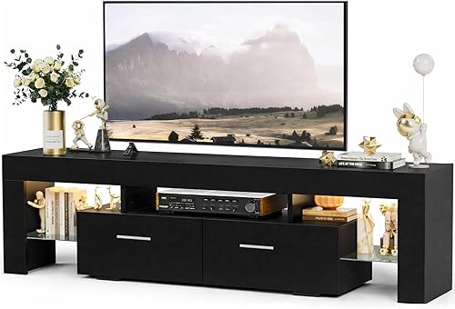 Miniatura 7 de Moderno soporte de TV de 51 pulgadas con luces LED RGB, armario de almacenamiento y estantes de vidrio para televisores de 32 a 55 pulgadas, centro