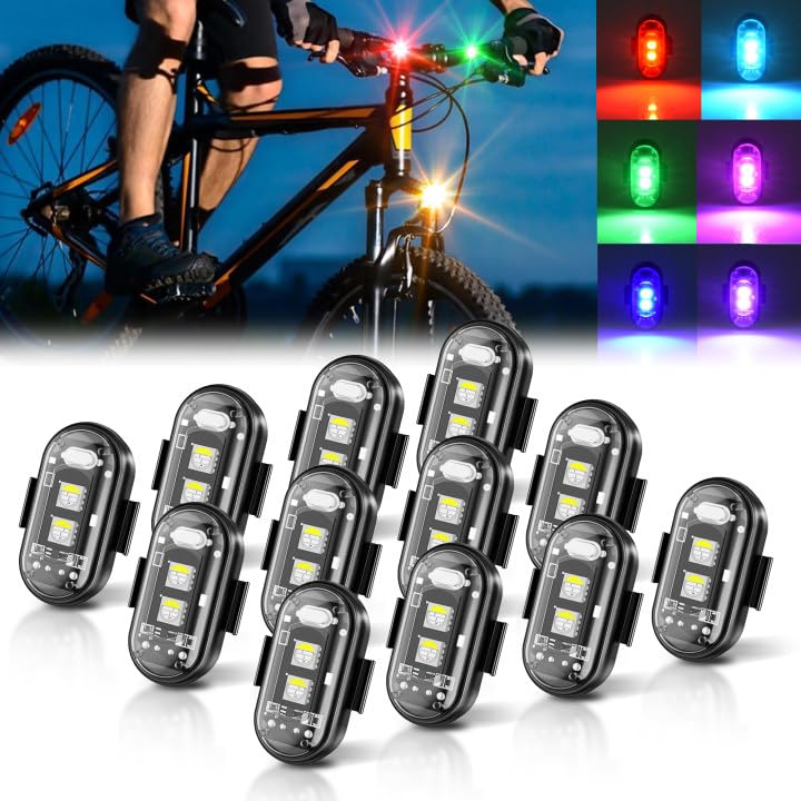 Image of 12PCS Wireless LED Strobe Lights, Remote Control 8 Colors USB Charging Waterproof Anti-Collision Flashing Lights for Car Motorcycle Drone Aircraft Bike