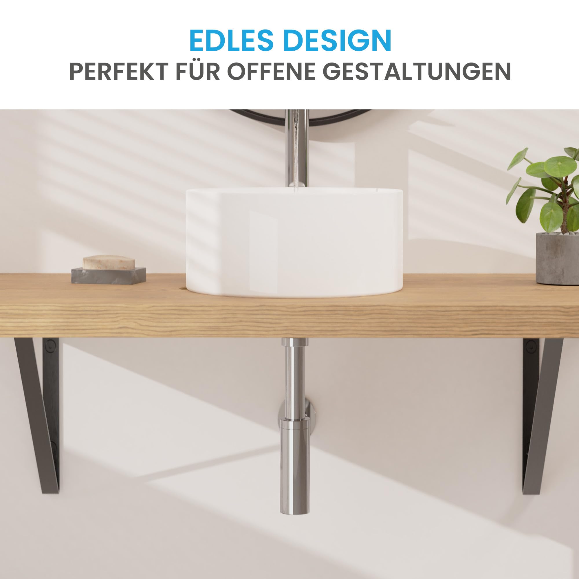 Bächlein Design Siphon Universal für Waschbecken & Waschtisch - Abflussgarnitur passgenau - Geruchsverschluss mit Reinigungsöffnung + Einbauanleitung - Designsiphon Ablaufgarnitur Röhrensiphon