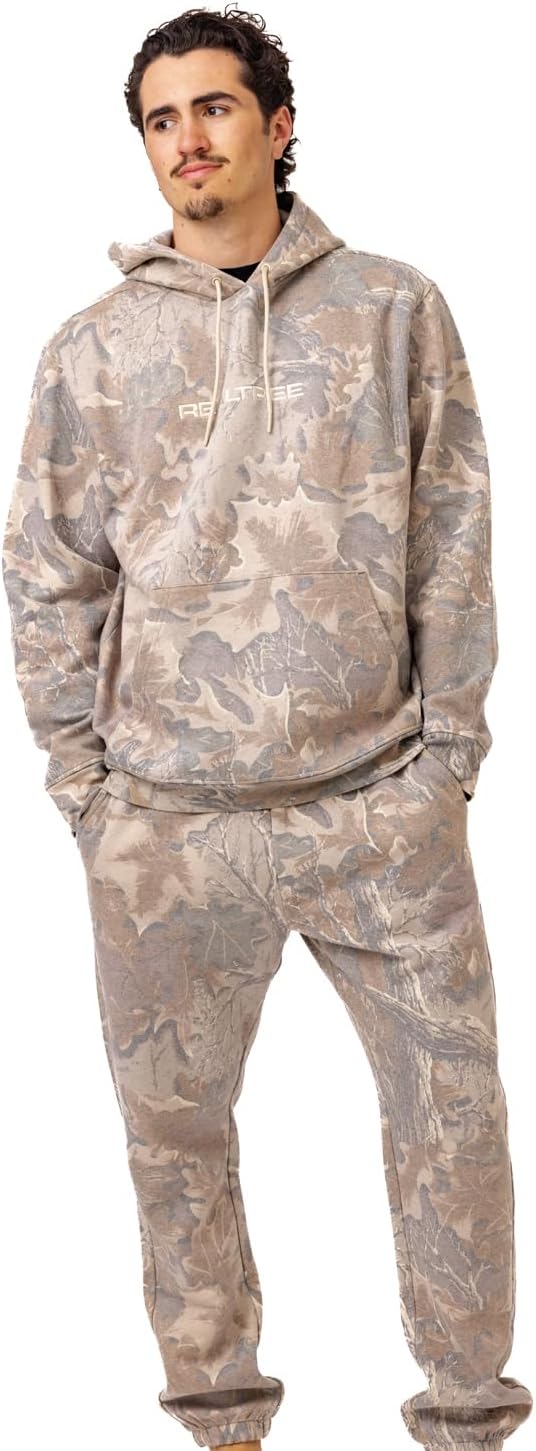 Realtree Men's Heavyweight Camo Sweatpants, Cotton Blend Jogger, Faded Camouflage, Double Brushed, Zipper Pocket