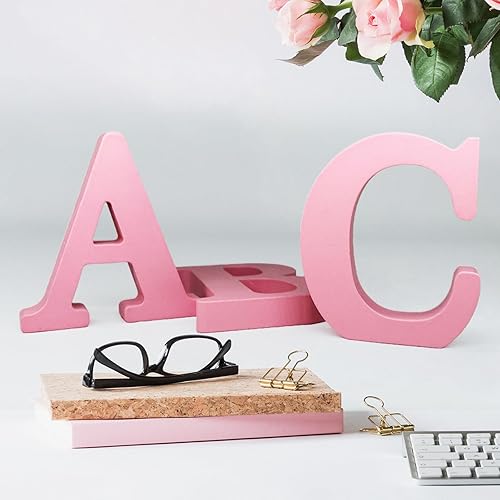 Miniatura 5 de Aocean Letras de madera rosa de 6 pulgadas, letras de madera sin terminar para decoración de pared, letras decorativas de pie en rodajas, tablero
