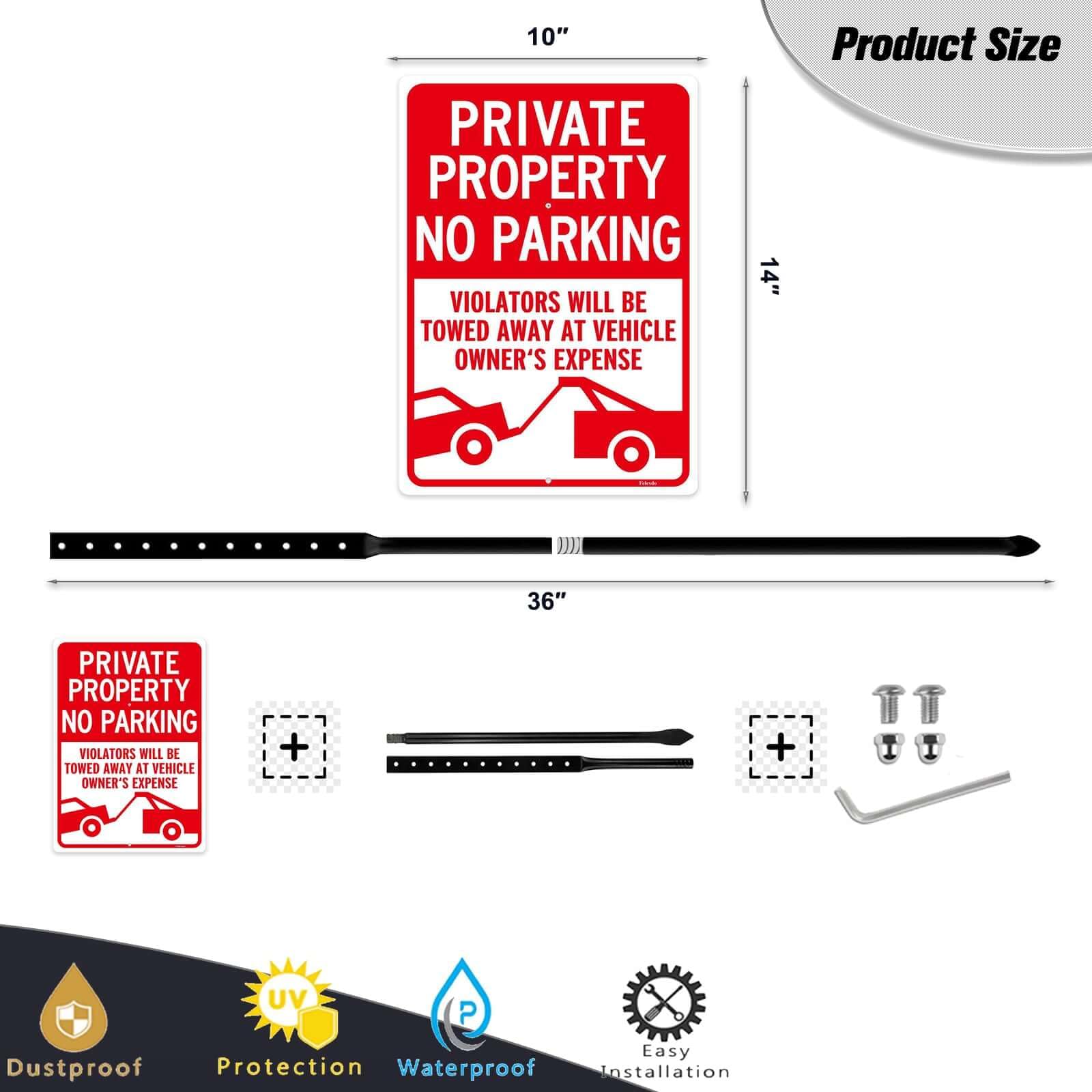 Panneau « No Parking » avec piquet, 25,4 x 35,6 cm, grand panneau de propriété privée avec piquet en métal de 91,4 cm, en aluminium résistant à la rouille pour cour, protégé contre les UV pour