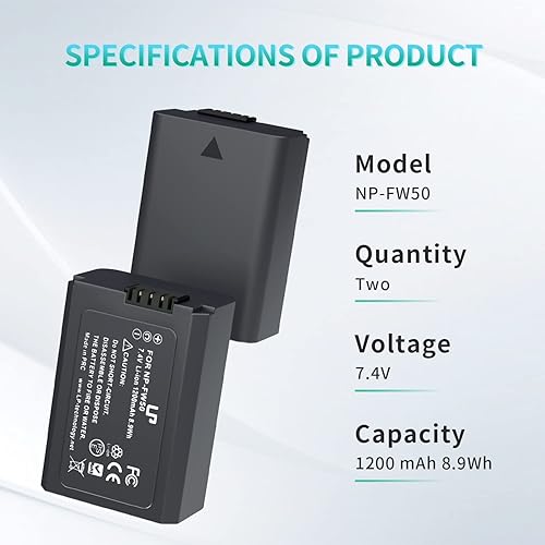 Vista 28 de Cargador de batería NP-FW50, cargador dual LCD compatible con Sony Alpha A6000, A6400, A6100, A6300, A6500, A5100, A7, A7 II, A7R, A7R II, A7R2