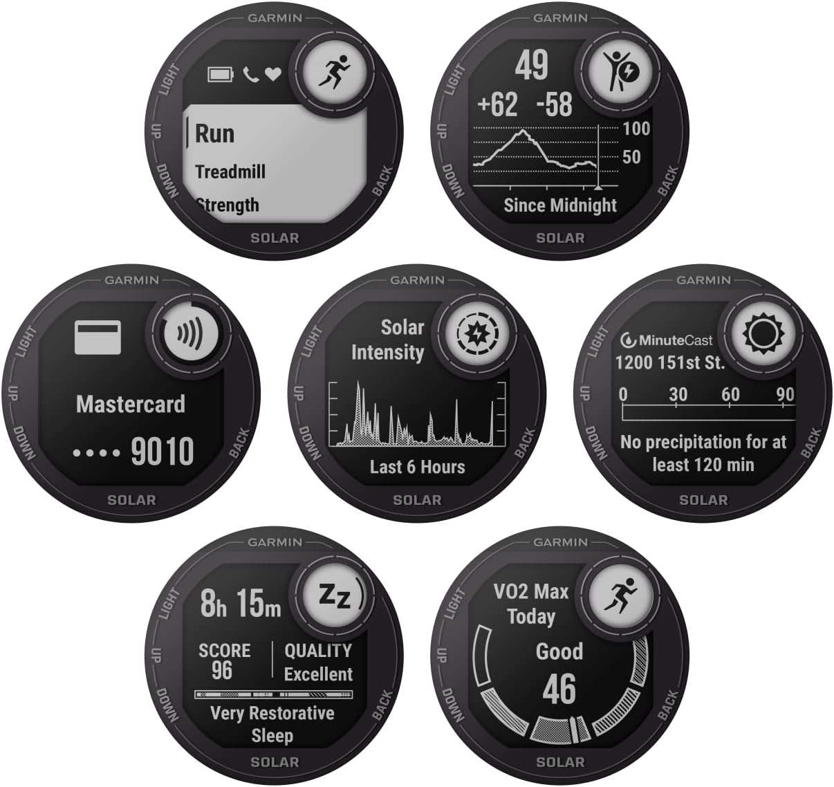 Garmin Instinct 2 Solar Smartwatch various watch faces and data screens