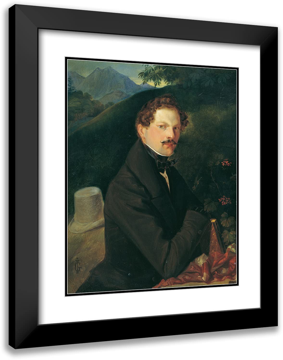ArtDirect Peter Johann Nepomuk Geiger 15x18 Black Modern Frame and Double Matted Museum Art Print Titled - Men's Portrait in Landscape