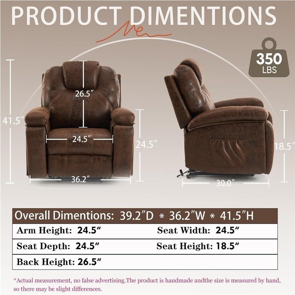Electric Lift Recliner Sofa for Elderly Seniors Adults with Massage Function Overstuffed Cushion Cup Holders Heavy Duty Brown Upholstery Comfortable Living Room Seating
