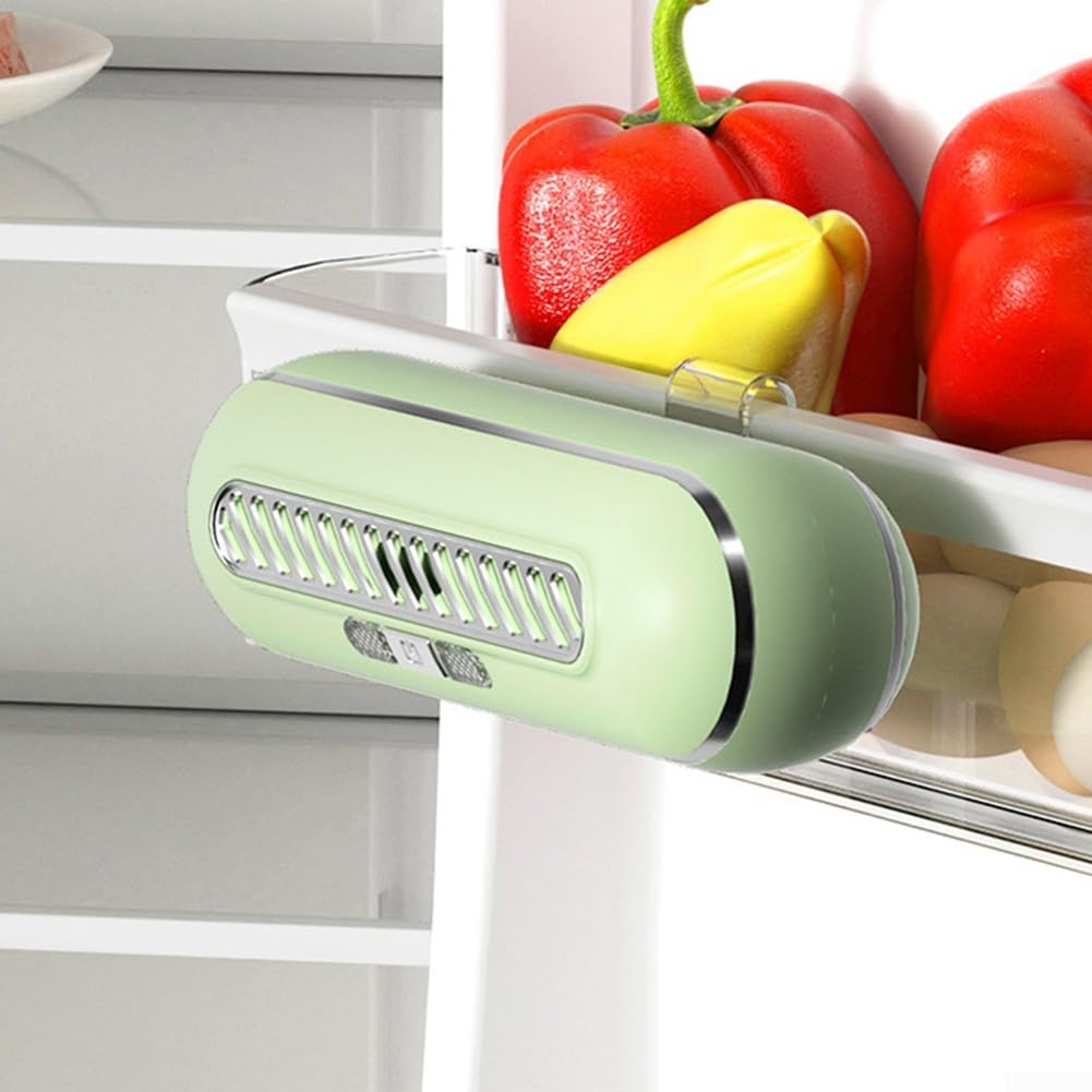Negative Ionen-Luftreiniger für Kühlschrank, wiederaufladbarer Deodorierer zur Beseitigung schlechter Gerüche, hält Lebensmittel frisch, leiser Betrieb für Zuhause und Auto (grün)