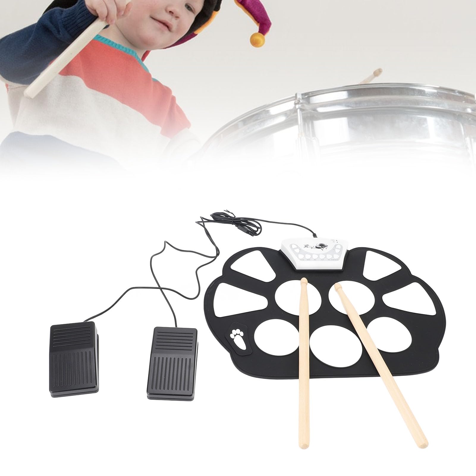 Cryfokt Set di Pad per Batteria Elettronica Portatile Qualità del Suono Realistica per Professionisti e Principianti con Metronomo Integrato per Musica Pop, Rock, Latina Ed Elettronica per Bambini e