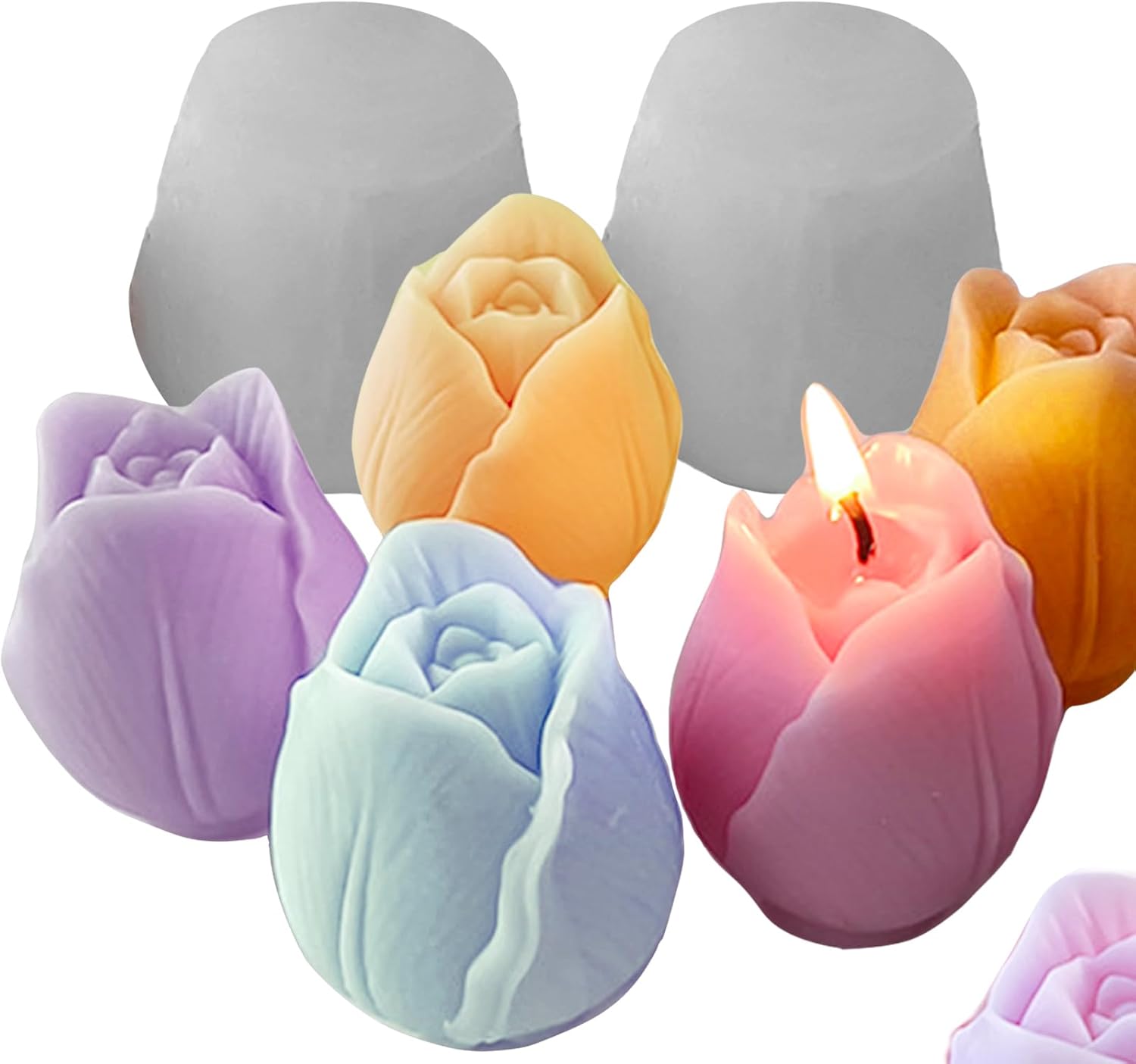 Wehous Moldes de silicona de flor de tulipán 3D para velas de resina floral 3D, molde para decoración de pasteles de chocolate, molde de decoración