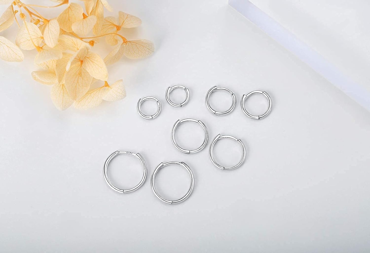 925 Sterling Silver Small Hoop Earrings Set - 14K White Gold Plated Silver Hoop Earrings | Tiny Endless Huggie Hoop Earring Cartilage Earrings for Women - Image 8
