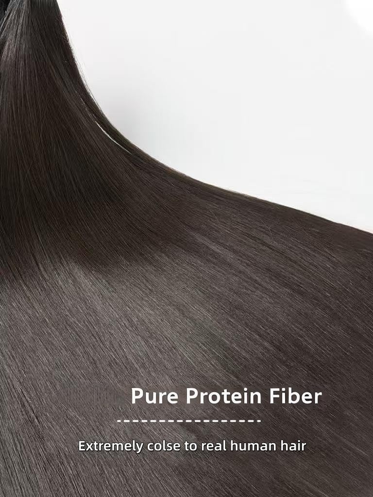 Yaki Straight Hair Bundles 3 Bundles Protein Fiber Hair Extensions Straight Bundles Hair Weave Sew In Yaki Hair Bundles Silky Soft (1B, 18 20 22 Inch)