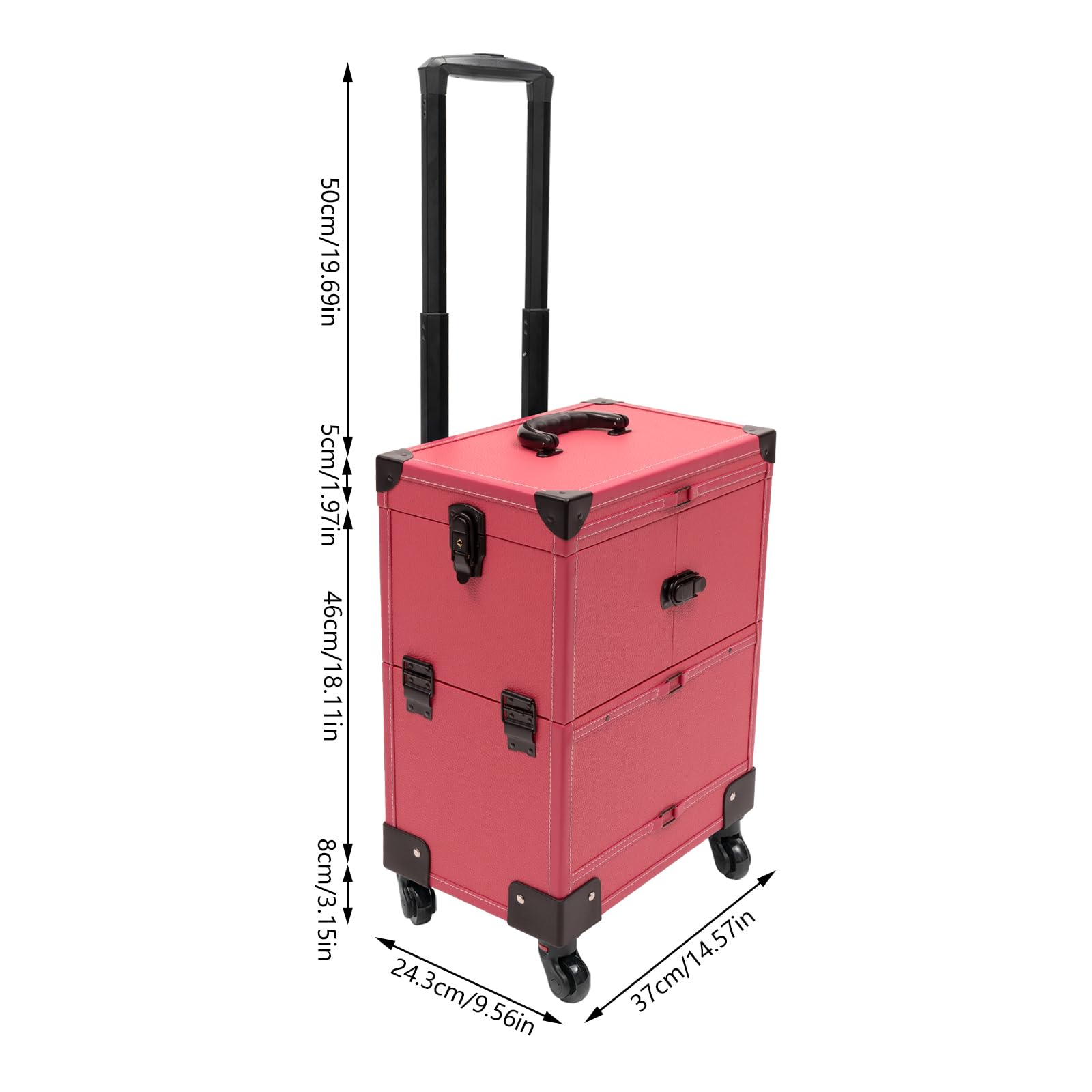 Kosmetikkoffer Trolley, Kosmetikkoffer Schminkkoffer mit 4 Rollen, Abschließbar Friseurkoffer Rollkoffer, bis zu 50kg, Friseurwerkzeug-Organizer für Haarschneiden, Make-up, Friseure (Rose)