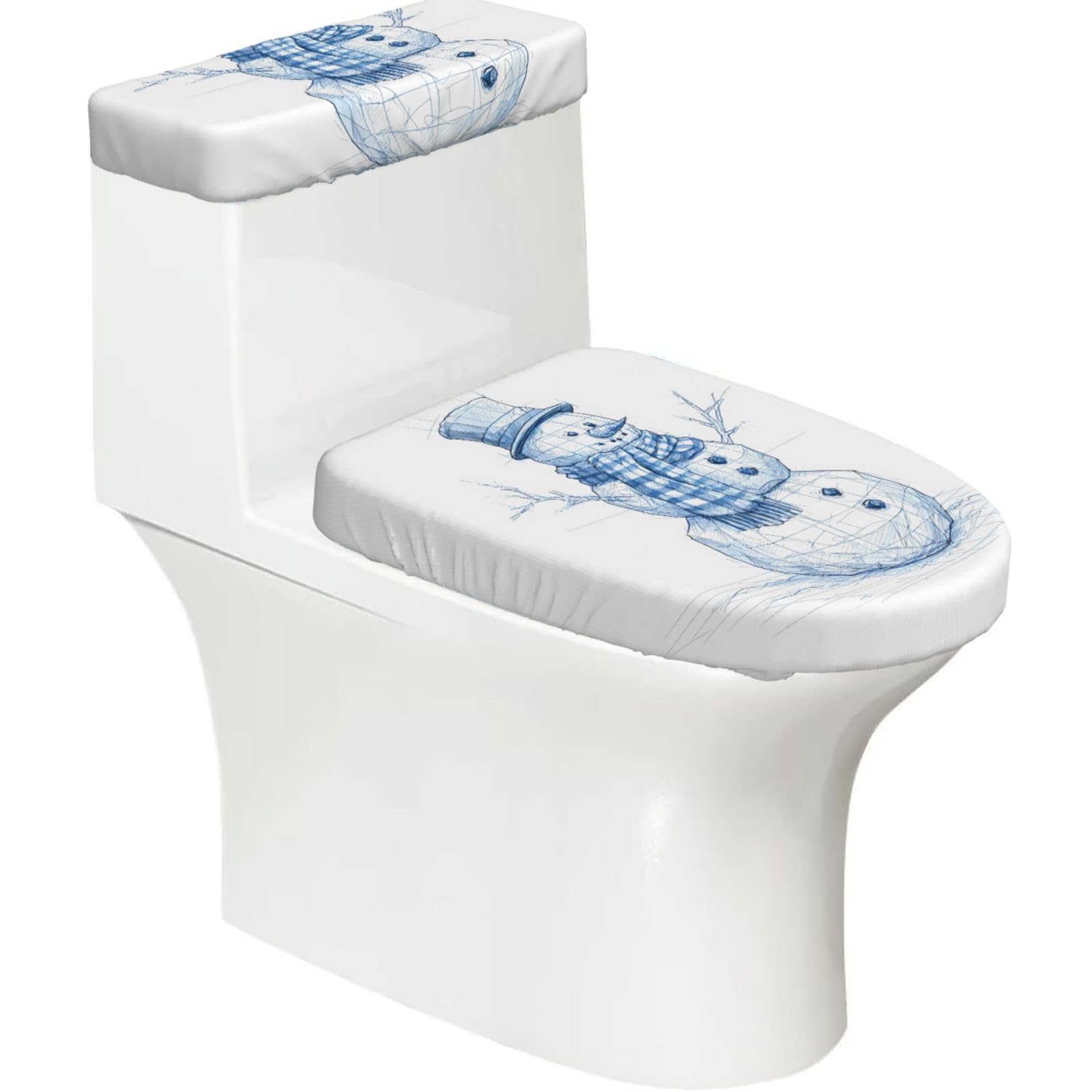 Mrowyc Black Blue Snowman Sketch Printed Toilet Seat Set - Set Of 2 - Universal Toilet Seat Cover - Housewarming Birthday Christmas Gift