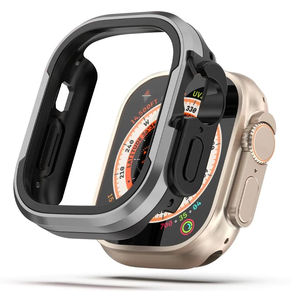 Printme Aircraft-Grade Aluminum Case Compatible for Apple Watch Series 8 Ultra, Rugged Aluminum Case with Shock-Absorbing Inner Bumper Maxed Protection iWatch Case (Black & Grey)-image-25