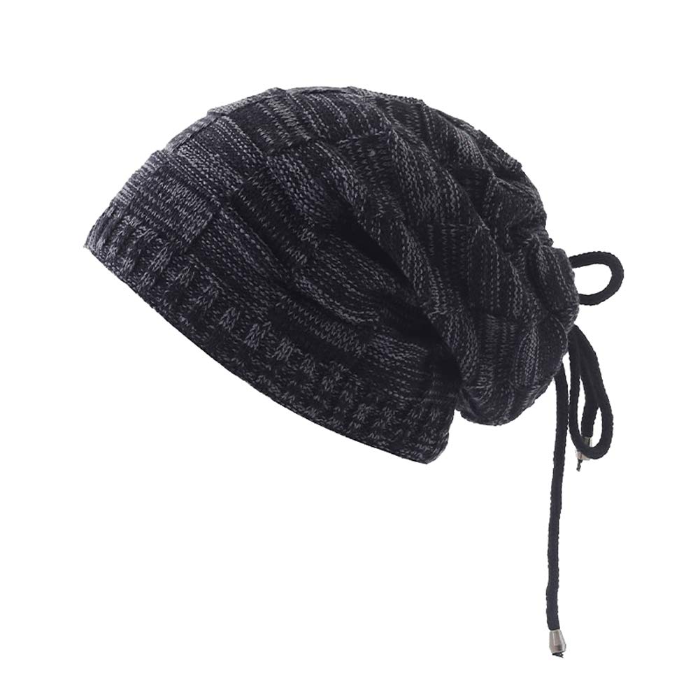 Yojee Men's Black Pony Tail Beanie Dread Beanie Knit Loop Scarf Neckerchief Dreadlocks Hat - One Size