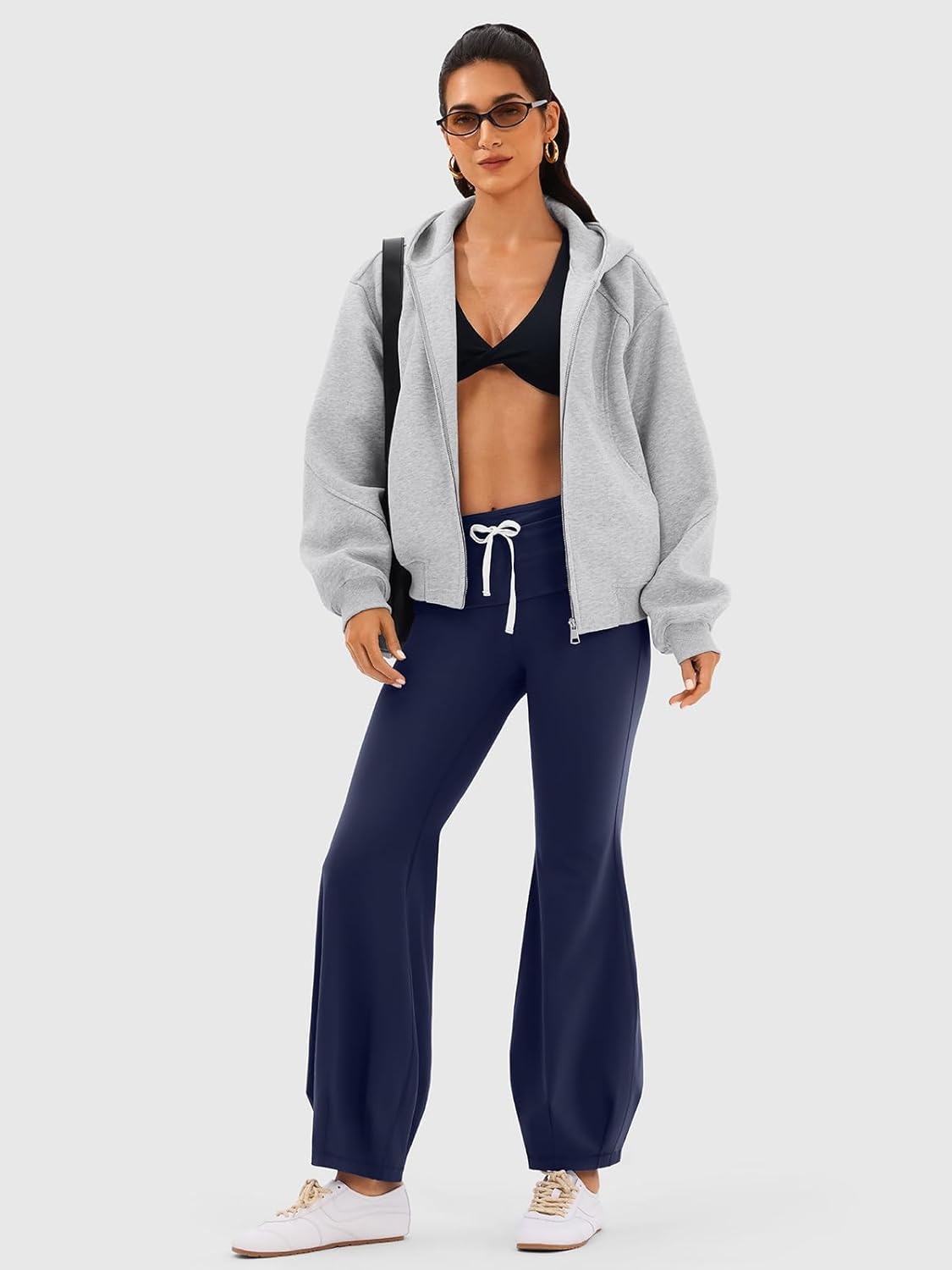 Fold Over Flare Leggings for Women with Harem Leg -Drawstring Yoga Pants Workout Bottoms for Pilates, Gym, Lounge - Image 6