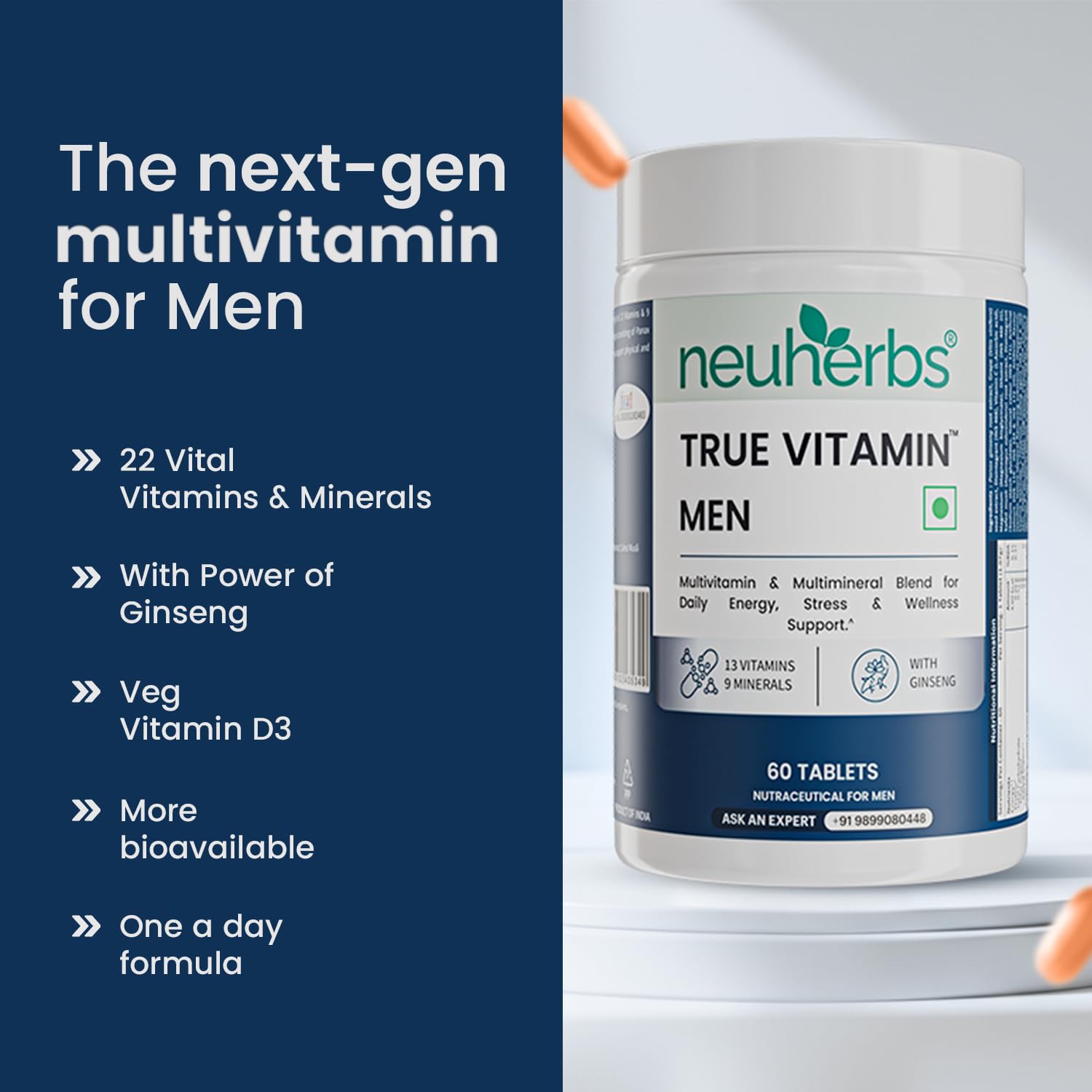 Neuherbs Multivitamin Tablets for Men 60 Count |True Vitamin Men Multivitamin with Ginseng, Vitamin C, B12, D, Magnesium,Iron & Zinc | Supports Sports Performance,Energy, Immunity, Stamina & Heart Health — Amazon image 3