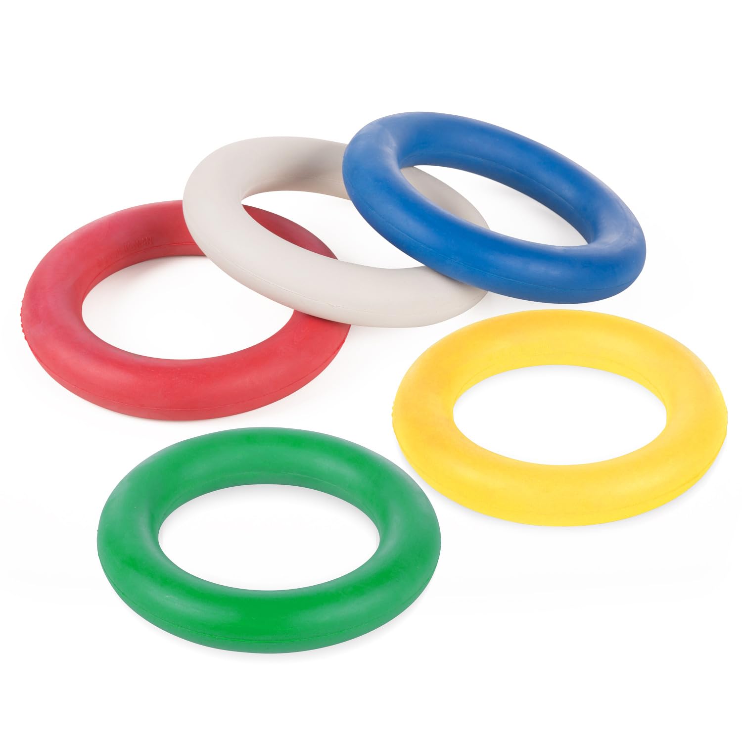 Sport-Thieme Tennisringe 5er Set | 5X Bunte Gummi-Wurfringe für Kinder, Hunde, Senioren u. Wasser | Aus robustem Moosgummi | Außen ø 17 cm | ca. 220 g