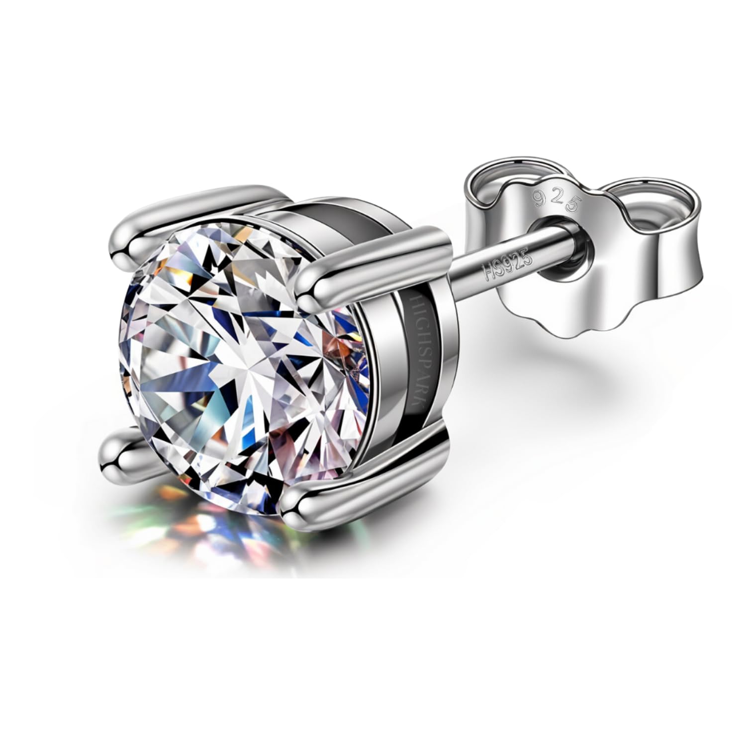 925 Silver Men's Birthstone Solitaire Stud Earring | 92.5 Sterling Silver and Diamond like Brilliance Sparkling Zirconia | January to December | Single Stud for Men