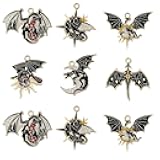 24Pcs Enamel Gothic Dragon Dinosaur Charms, Black Gold Sun Moon Flower Charm Pendants, Metal Alloy Animal Dangle Charms, for Jewellery Making DIY Bracelets Earrings Keychains Crafts