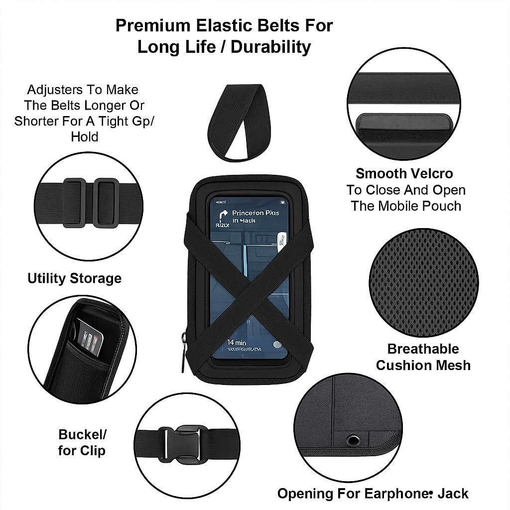 Scooter Handlebar Phone Holder Bag with Transparent Touch Screen Window, Black and Green 4