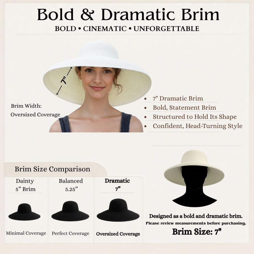 Utopiat Women’s MIU Oversized Natural Straw Sun Hat – Elegant Holiday Hat with Silk Scarf, Vintage Audrey Hepburn Style