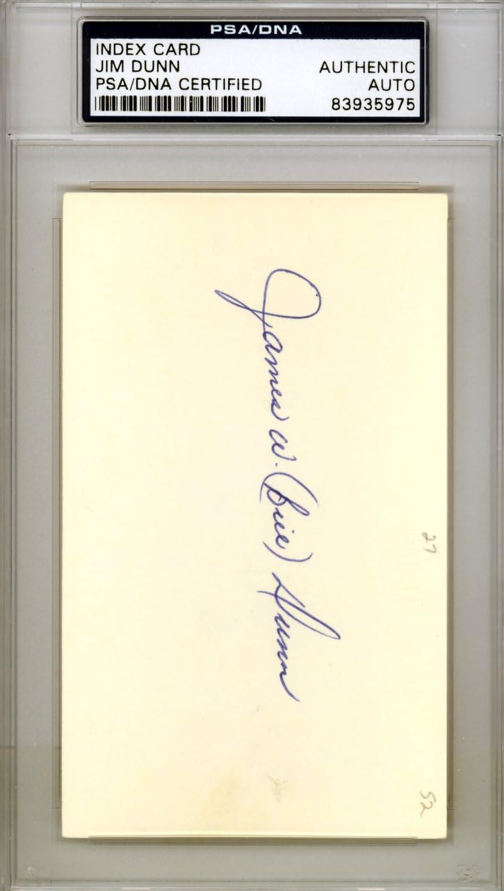 Jim Bill Dunn Autographed Philadelphia Mall 3x5 Pirates PSA Card Index Pittsburgh Dedication